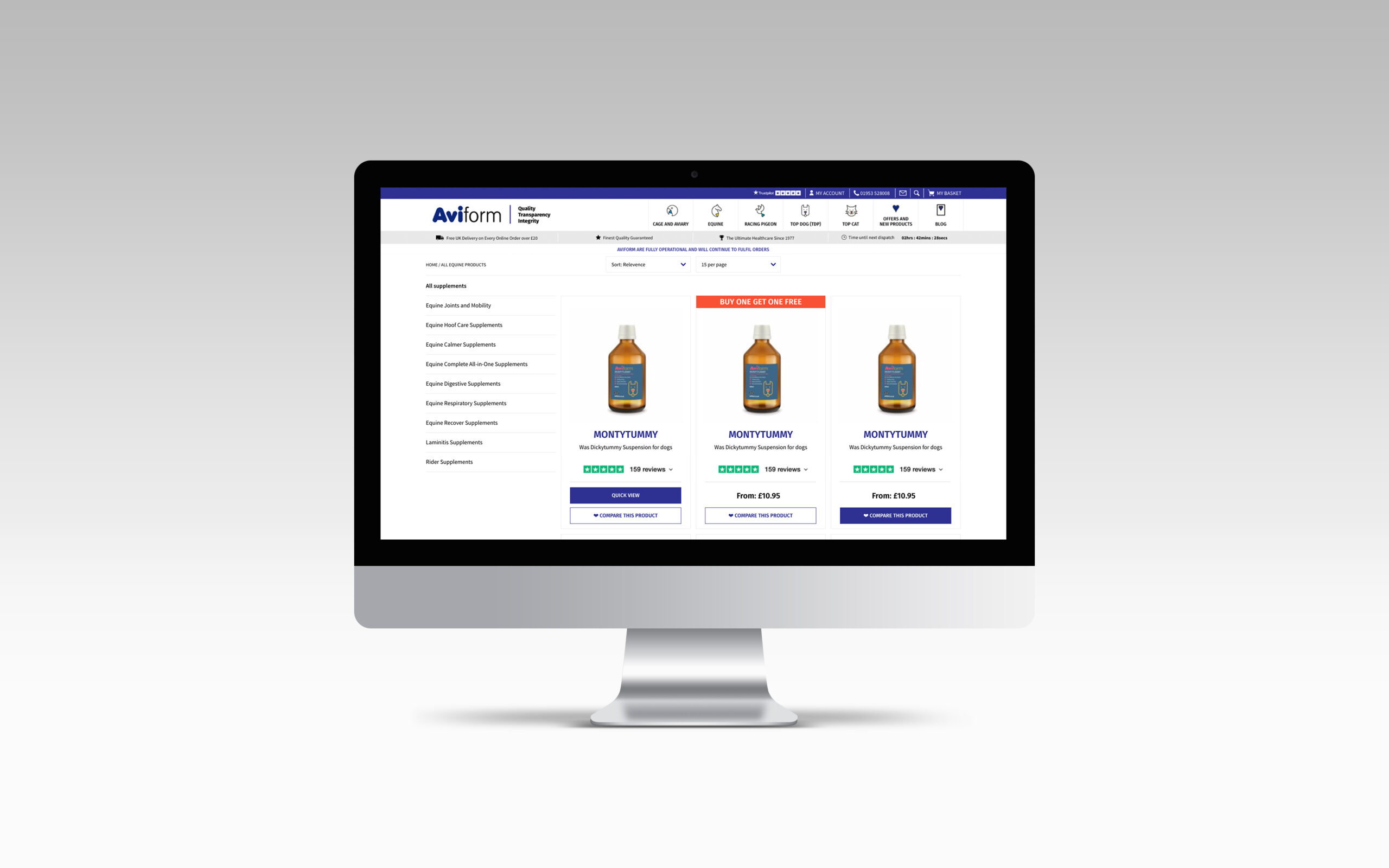 Aviform product page on iMac