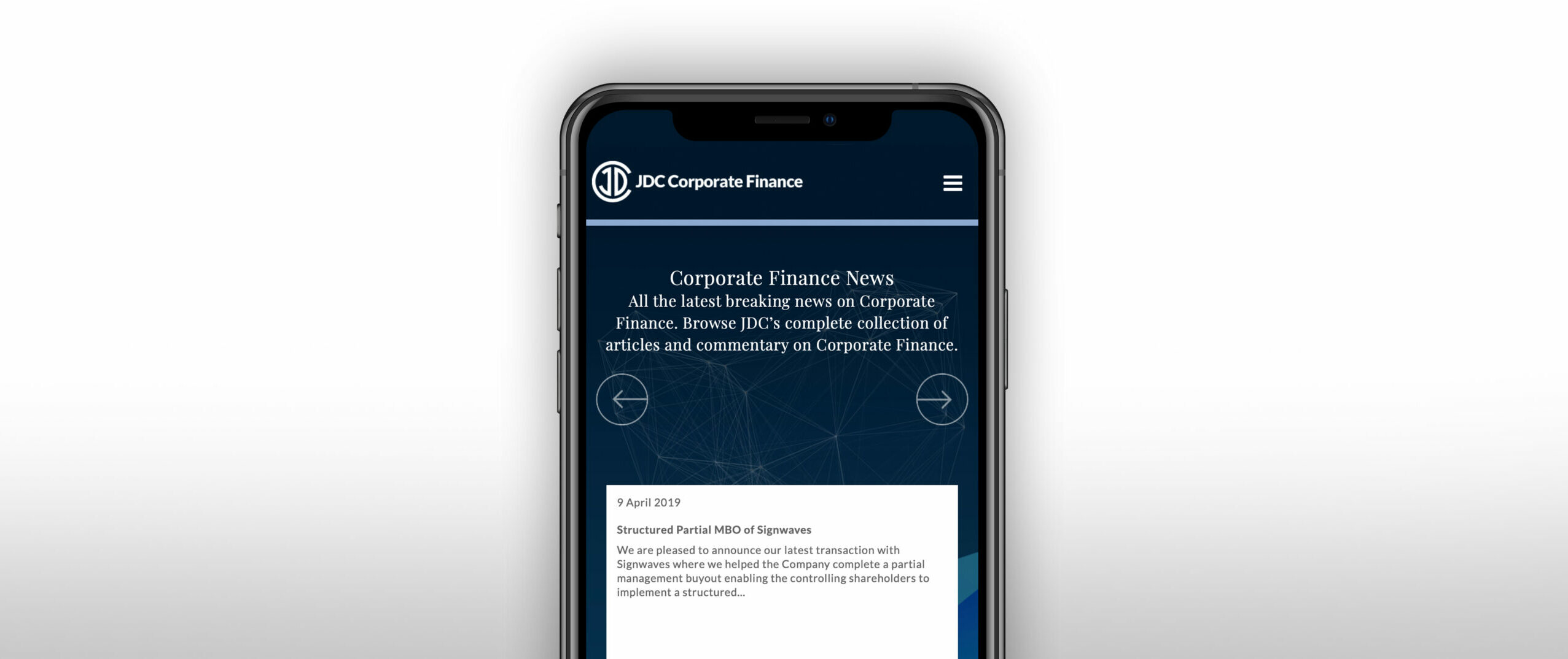 JDC corporate Finance news page on mobile