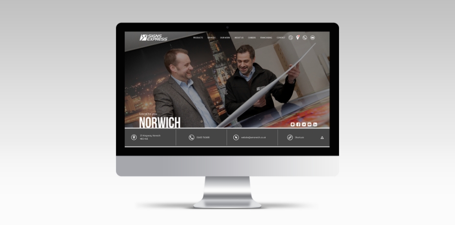 Signs Express local homepage on iMac